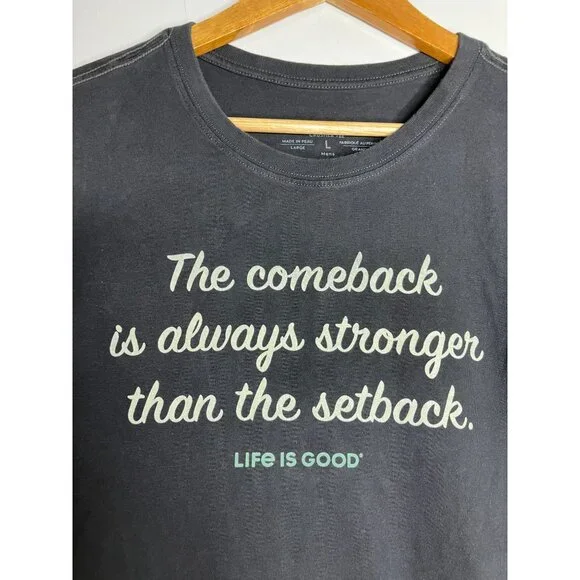 Life Is Good Mens Crusher Tee Large Black Comeback Stronger Then Setback - Picture 2 of 6